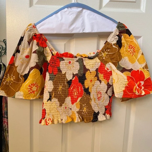 Billabong Golden Daze smocked top - Red, White, Gold, Brown - Picture 5 of 8